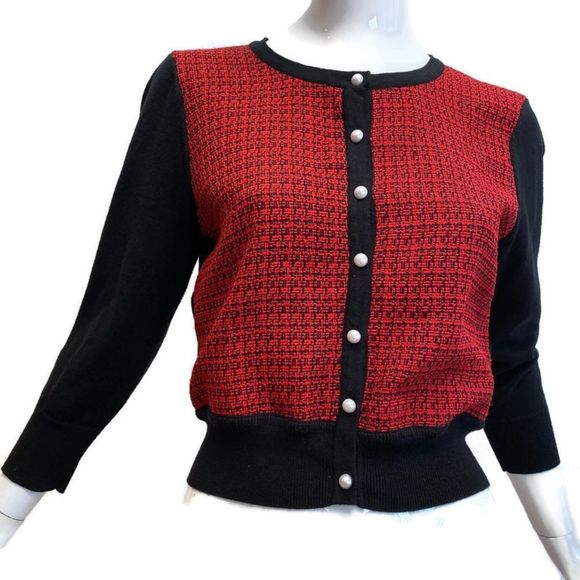 Karl Lagerfeld Sweaters - 521. Karl Lagerfeld Red and Black Cardigan Sweater